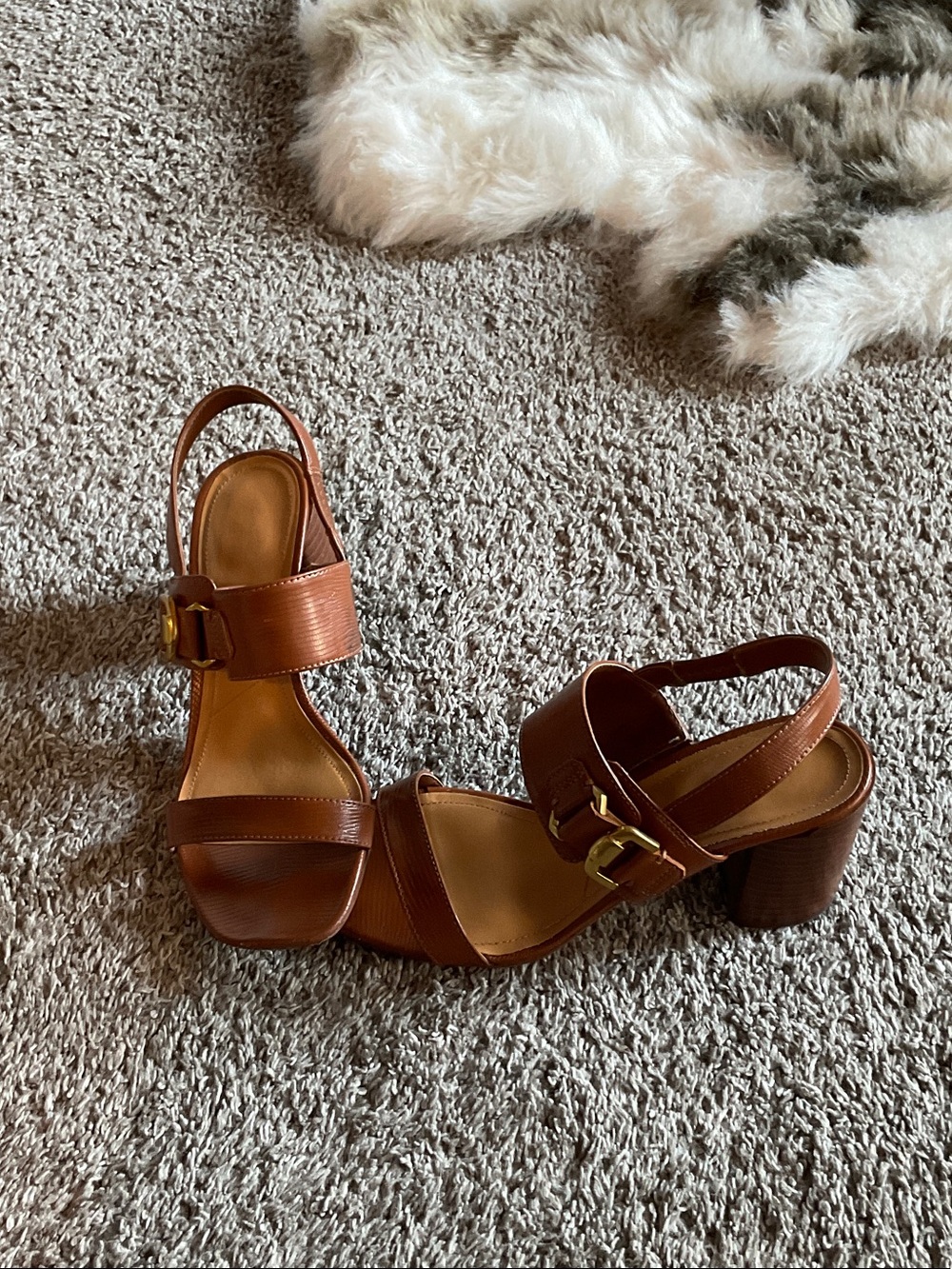 Franco Sarto Brown Leather Buckle Slingback Sandals